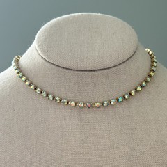 Vintage AB Rhinestone Choker Gold Tone Sparkly Glam Necklace 14.5″