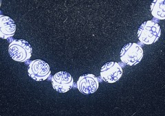 Asian Style Oriental Jewelry-Boho Necklace Porcelain Blue And White Longevity