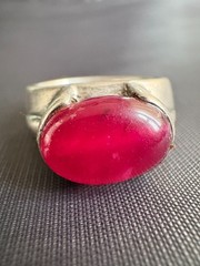 Vintage 925 Sterling Silver Cabochon Pink Ruby Ring Handcrafted Size 9.75 US