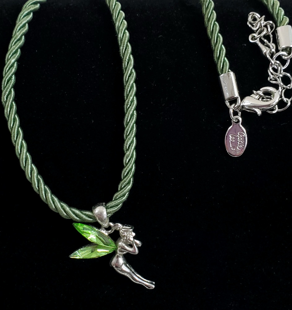 Cookie Lee Tinker Bell Fairy Silver Tone Gem Wings Vintage Pendant Necklace