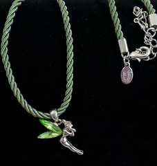Cookie Lee Tinker Bell Fairy Silver Tone Gem Wings Vintage Pendant Necklace