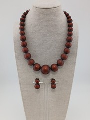 MID CENTURY moon glow brown graduated lucite beads necklace clip earrings set