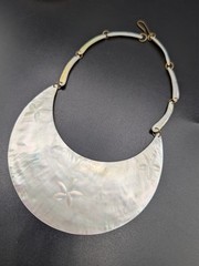 Vintage Carved Mother of Pearl Bib Necklace and Elephant Head Bangle Bracelet