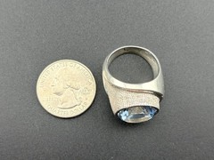 Sterling Silver Vintage Eagle Mexico 12.9 Ct Blue Quartz Ring Sz. 9 – 24.3 Grams