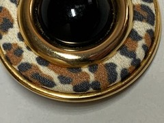 Vtg 80s Leopard Print Cabochon Faux Stone Center Gold Tone 1.5″ Clip On Earrings