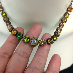 Vintage Crystal Necklace Autumn Brown Green Brass Statement Romantic Statement
