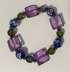 6 Piece Lot of Colorful Pink Purple Tone Bracelets Plastic Stone Glass Variety