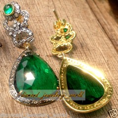 2.95ctw Rose Cut Diamond Emerald Studded Silver Vintage Stunning Earring Jewelry