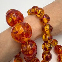 Vintage Soviet Faux Amber Necklace 1970s Retro Graduated Bead Statement Jewelry
