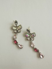 Vintage Stamped Butterfly Crystal Earrings Retro Dangle Jewelry