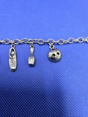 Vintage Bowling Charm Bracelet Silver Tone Retro Mid Century Sports Pins Ball