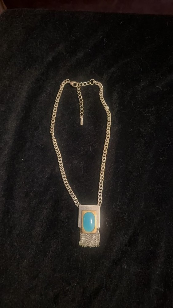 VTG JEWELMINT Silver toned Chain Necklace with Turquoise Colored Pendant RARE