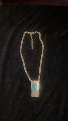 VTG JEWELMINT Silver toned Chain Necklace with Turquoise Colored Pendant RARE