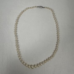 VINTAGE Graduated Cultured Pearl Necklace 10KS Filigree Clasp 17″ Estate Fine