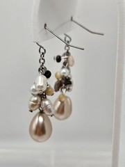 VINTAGE Mixed Color Freshwater Pearl Cluster Dangle Drop Earrings French Wire