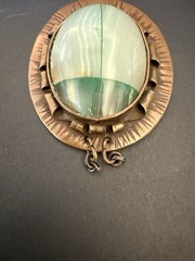 Vintage Egyptian Revival Copper Large Green Onyx Calcite Scarab Pendant 2.5”