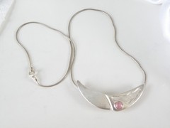 Vintage Sterling Silver 925 Artisan Modernist Rhodochrosite Slide Necklace