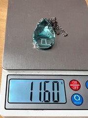 VINTAGE JAPAN MOUNT FUJI AQUAMARINE COLOR ETCHED CRYSTAL GLASS STERLING NECKLACE