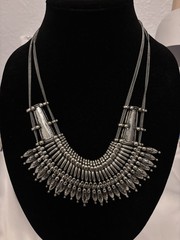Vintage Silver Tone Tharu Bib Necklace Handcrafted In Nepal. Adjustable.