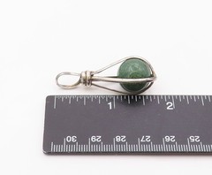 925 Sterling Silver Vintage Pendant Green Aventurine Orb Modernist Cage PT26344