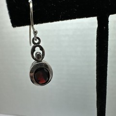 LUC 925 Garnet Bezel Set Earrings Sterling Dangle Drop Vintage 24mm Long