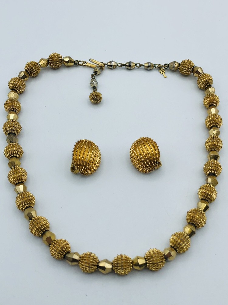 Alfred Philippe Crown Trifari ELECTRA Choker Necklace & Earrings Gold Trifarium