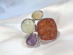Huge Sterling Silver 925 Natural Gemstone Statement Vintage Ring Size 6