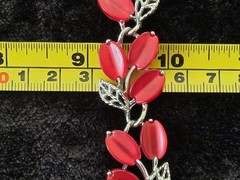 LISNER Signed RED Thermoset Leaves Berries Silver Tone Choker Necklace Vintage