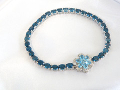 Vintage Sterling Silver 925 Natural Heated London Blue Topaz Tennis Bracelet