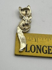 Bejeweled Feline Brooch Gold Tone With Man Made Aurora Borealis And Red Stones