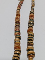 Vintage Multicolor Wood Bead Handmade Necklace. Silver Tone End Caps. 21″ BOHO