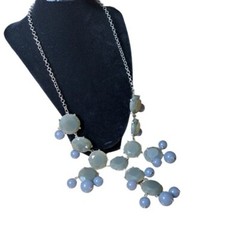 Vintage Women’s Bubble Style Necklace Olive Green & Gra,y Silver Tone 16 inches