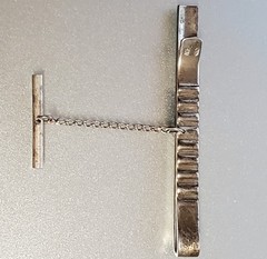 925 Tie Clip 2.5in Sterling Silver 8g Two Tone Gray Engine Turn Chain Bar Estate