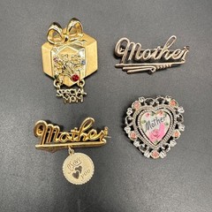 Vintage Brooch Pins Lot of Four Mother Mom Heart Floral Love Gift Retro Jewelry