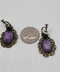 Vintage Purple Charoite Cabochans Screw-back Earrings Alpaca Mexico Ornate Brass