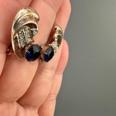 Vintage Sterling Rhinestone Earrings Blue Faux Sapphire Screw Back Mid Century