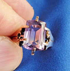 Original VINTAGE Amethyst Solid 14K ROSE GOLD DECO Engagement Ring Solitaire 7