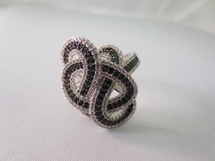 VINTAGE DESIGNER STERLING SILVER CUBIC ZIRCONIA BLACK ONYX STONE BAND RING