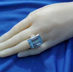 Original LONDON blue Topaz Deco Engagement Ring Vintage Statement 14K WHITE GOLD