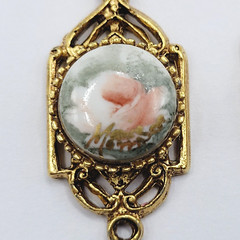 Art Deco Hand Painted Signed Rose Gold Tone Victorian Frame MCM Pierced Earrings