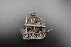 Vtg Brooch Pin Silver 800 Filigree Galleon Masted Ship Brooch Exquisite Detail