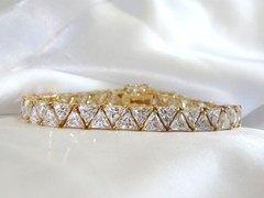 Vintage Sterling Silver 925 Gold Over Trillion Cut CZ Tennis Bracelet 7″