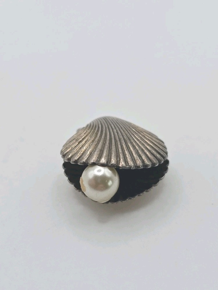 Vintage Sterling Silver 925 Clam Shell Faux Pearl Pendant Charm