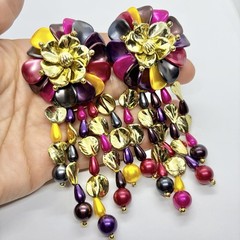 Vtg XL Runway Lucite Multicolor Chandelier Beaded Statement Earrings Clip-on Big