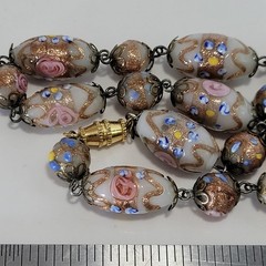 Venetian Murano Wedding Cake Glass Bead Necklace oval + round 16.5 inch vintage