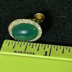 Rare Vintage Jomaz Emerald Glass Cabochon Earrings and Pendant 3pc Set