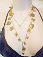 Vintage PIDDiDLY LINKS CHARM Necklace Theater Drama REAL HEART LOCKETS Kingston