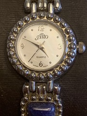 Vintage ALTO Silver Tone Link Watch With Stone Accents New Battery 7”