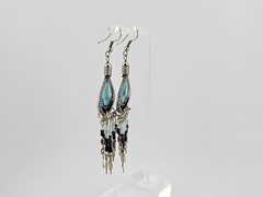 Vintage Estate BLUE DREAM CATCHER Dangle Earrings 3.5 INCHES LONG!
