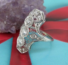 Vintage Three Stone Filigree Ring 2.4Ct Round Lab Created Diamond 10k White Gold